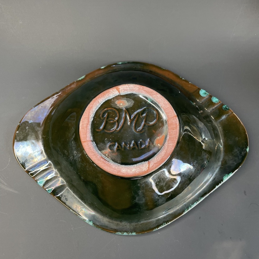 Vintage Blue Mountain Pottery Ashtray Drip Glaze Ornament BMP Canada Green Large - Picture 8 of 8